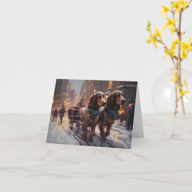 English Cocker Spaniel Christmas Festive Season Card (Yellow Flower)