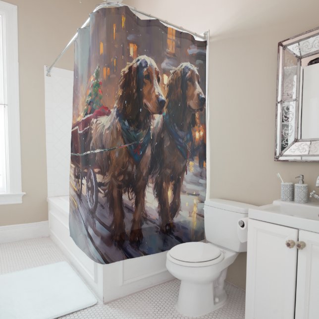 English Cocker Spaniel Christmas Festive Season Shower Curtain (In Situ)