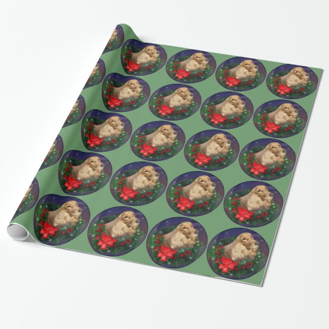 English Cocker Spaniel Christmas Wrapping Paper (Unrolled)
