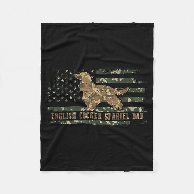 English Cocker Spaniel Dad Camo American Flag Fleece Blanket (Front)