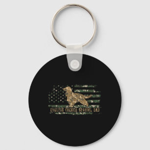 English Cocker Spaniel Dad Camo American Flag Key Ring
