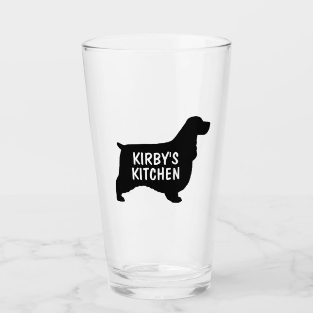 English Cocker Spaniel Dog Silhouette Personalised Glass (Front)