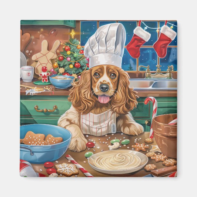 English Cocker Spaniel Holiday Baking: Christmas Magnet (Front)
