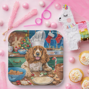 English Cocker Spaniel Holiday Baking: Christmas Paper Plate