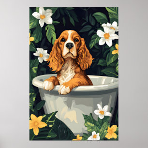 English Cocker Spaniel In Bathtub Poster, Funny Poster
