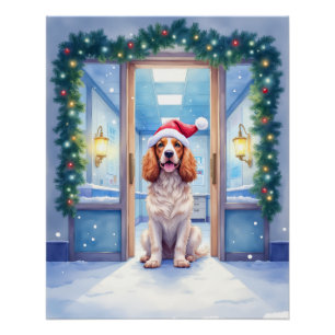 English Cocker Spaniel Nurse Station Santa Hat Poster