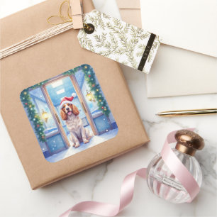 English Cocker Spaniel Nurse Station Santa Hat Square Sticker