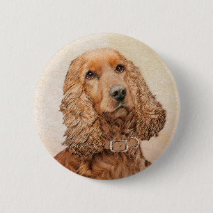 English Cocker Spaniel Painting - Original Dog Art 6 Cm Round Badge