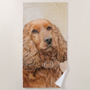 English Cocker Spaniel Painting - Original Dog Art Beach Towel