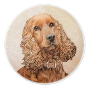 English Cocker Spaniel Painting - Original Dog Art Ceramic Knob