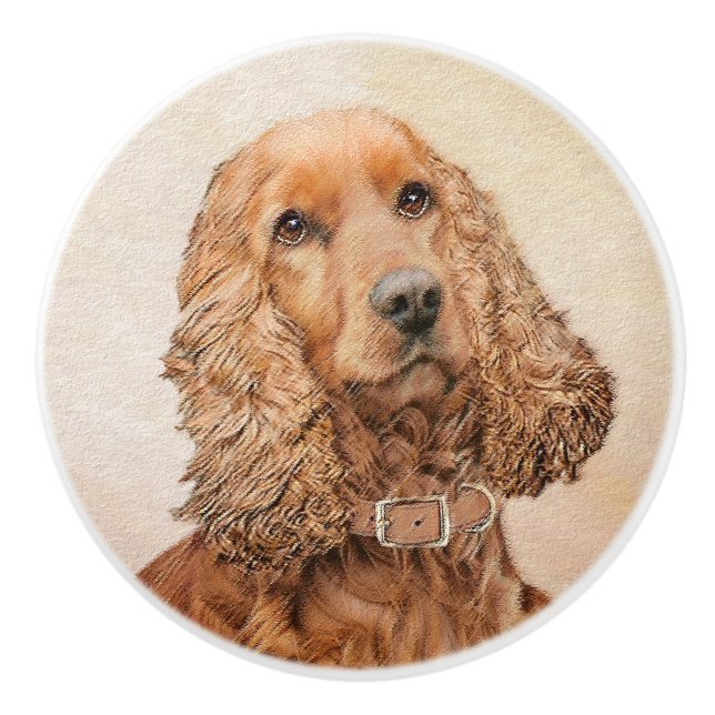 English Cocker Spaniel Painting - Original Dog Art Ceramic Knob (Front)
