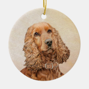 English Cocker Spaniel Painting - Original Dog Art Ceramic Tree Decoration