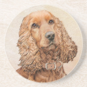 English Cocker Spaniel Painting - Original Dog Art Coaster