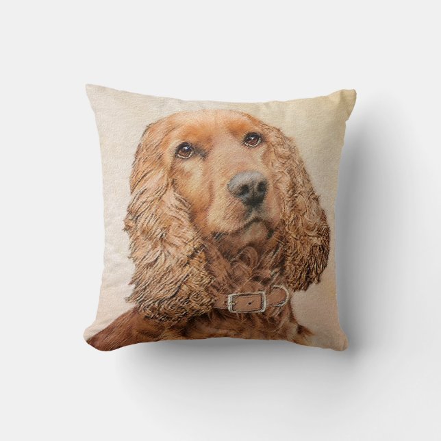 English Cocker Spaniel Painting - Original Dog Art Cushion (Front)