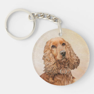English Cocker Spaniel Painting - Original Dog Art Key Ring