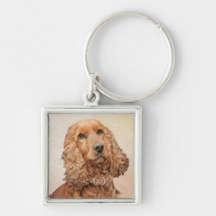 English Cocker Spaniel Painting - Original Dog Art Key Ring