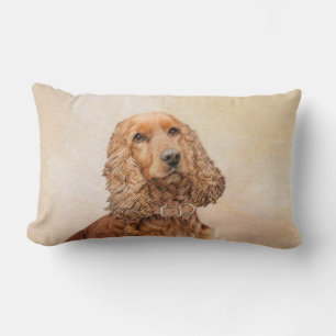English Cocker Spaniel Painting - Original Dog Art Lumbar Cushion