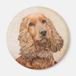 English Cocker Spaniel Painting - Original Dog Art Magnet