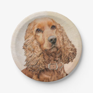 English Cocker Spaniel Painting - Original Dog Art Paper Plate