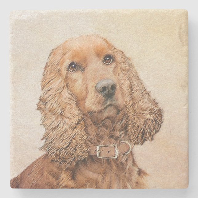 English Cocker Spaniel Painting - Original Dog Art Stone Coaster (Front)