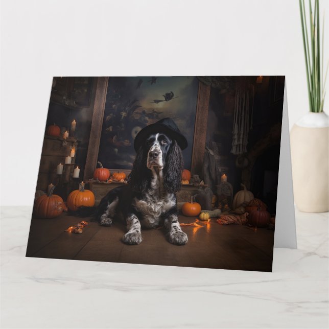 English Cocker Spaniel Pumpkins Halloween Scary  Card (Front)