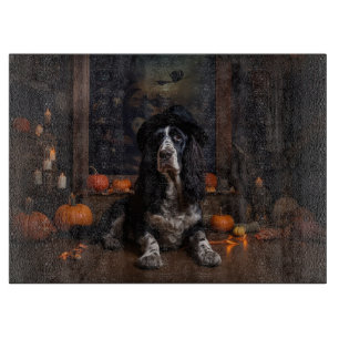 English Cocker Spaniel Pumpkins Halloween Scary  Cutting Board