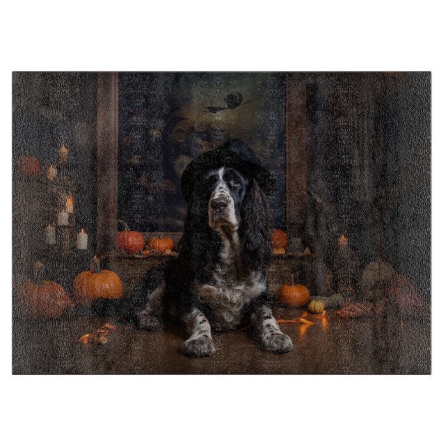 English Cocker Spaniel Pumpkins Halloween Scary  Cutting Board (Front)
