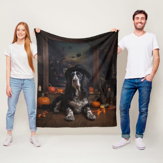 English Cocker Spaniel Pumpkins Halloween Scary  Fleece Blanket (In Situ)