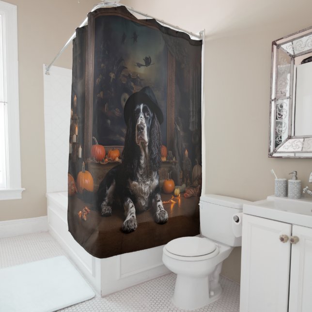 English Cocker Spaniel Pumpkins Halloween Scary  Shower Curtain (In Situ)