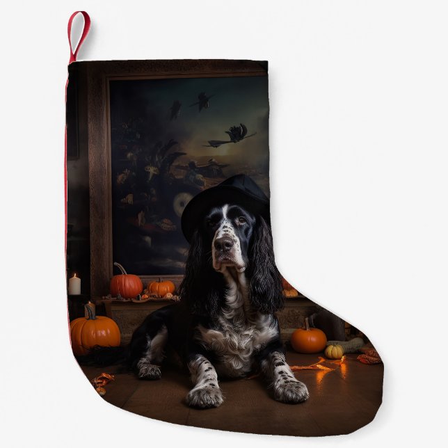 English Cocker Spaniel Pumpkins Halloween Scary  Small Christmas Stocking (Front)