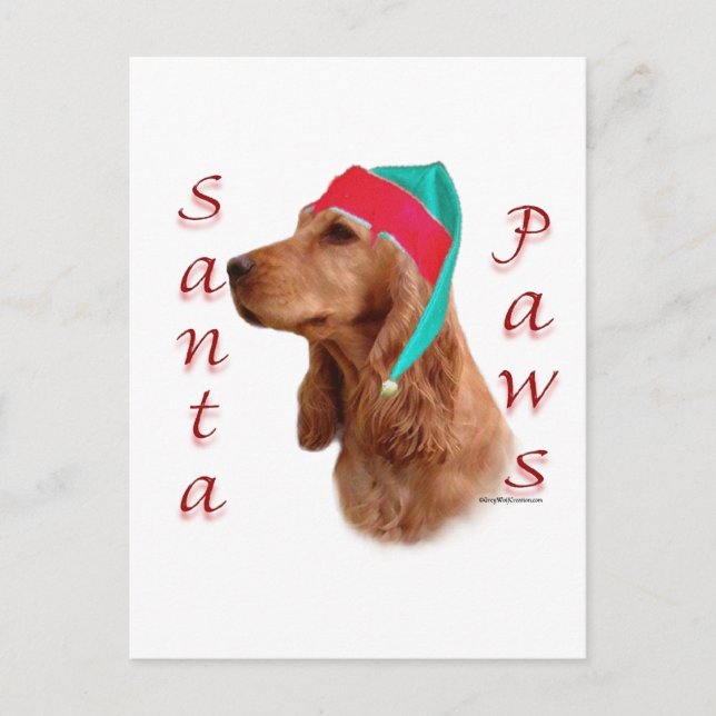English Cocker Spaniel (red) Santa Paws Holiday Postcard (Front)