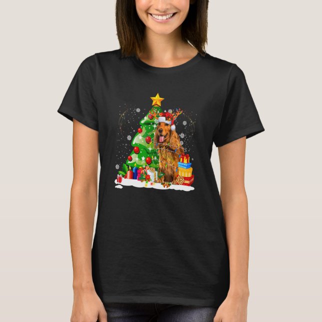 English Cocker Spaniel Reindeer Christmas Lights D T-Shirt (Front)