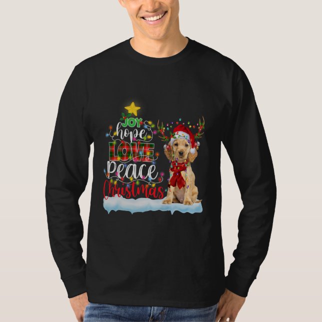 English Cocker Spaniel Santa Hat Christmas Light  T-Shirt (Front)