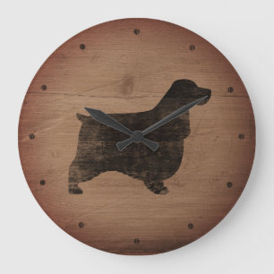 English Cocker Spaniel Silhouette Rustic Style Large Clock