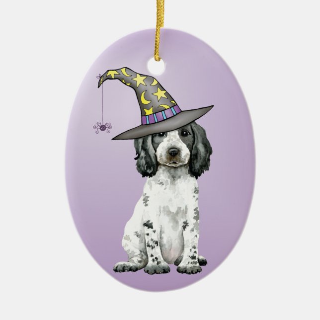English Cocker Spaniel Witch Ceramic Ornament (Front)
