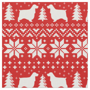 English Cocker Spaniels Christmas Pattern Red Fabric