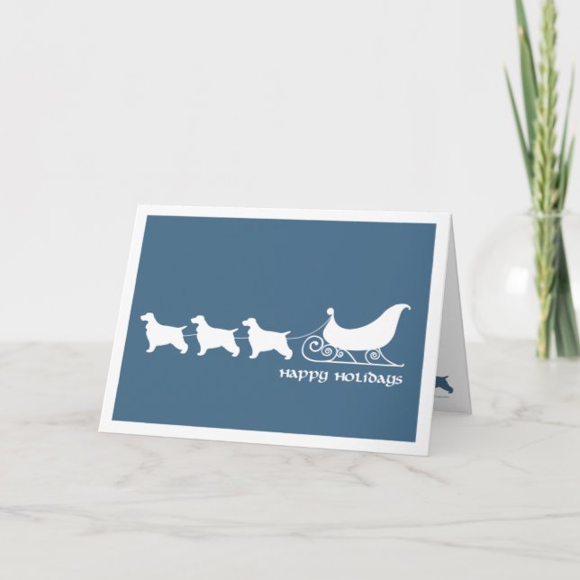 English Cockers Pulling Santa's Sleigh Holiday Card (Front)