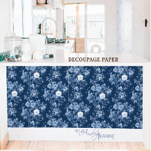 English Cottage Garden Floral Navy Blue Pattern Wrapping Paper