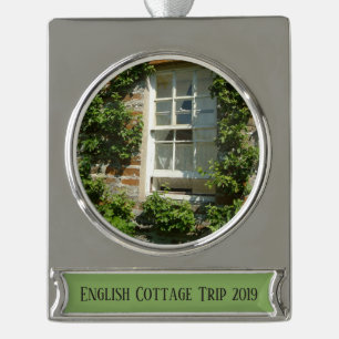 English Cottage I Charming Silver Plated Banner Ornament