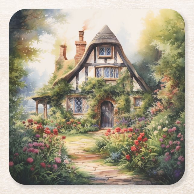 English Cottage Square Paper Coaster (Front)