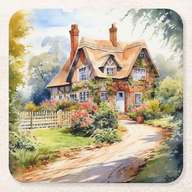 English Cottage Square Paper Coaster (Front)