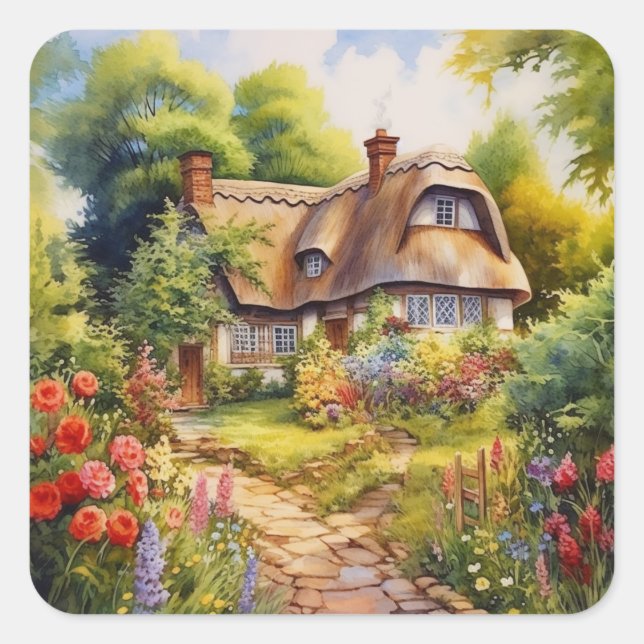 English Cottage Square Sticker (Front)