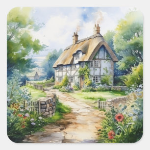 English Cottage Square Sticker