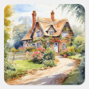 English Cottage Square Sticker