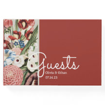 English Cottage Wedding Guest Book Rose Red