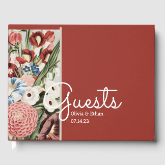 English Cottage Wedding Guest Book Rose Red