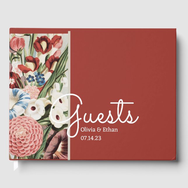 English Cottage Wedding Guest Book Rose Red (Front)