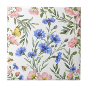 English Cottage Wildflower Botanical Decor Tile