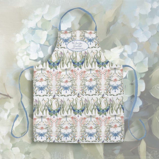 English Country Floral Blue and White Grandmother Apron (Creator Uploaded)