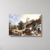 English Country Village Vintage Painting